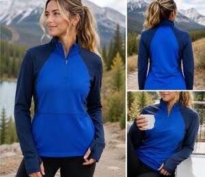Spyder Womens L Quarter Zip Pullover Blue Colorblock Thumbholes Running Athletic